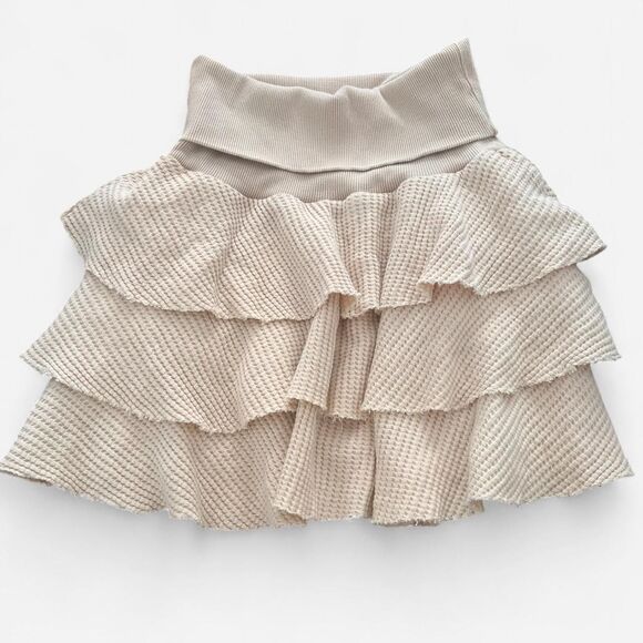 Free People One Alphina Cream Ruffle Thermal Mini Skirt – XS cottagecore whimsy - Picture 3 of 8